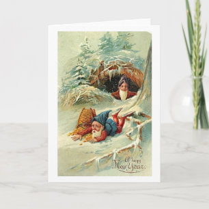 Festiva Tarjeta de felicitación del duende del Año Nuevo