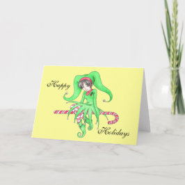 Festiva Tarjeta de felicitación del duende del bastón de