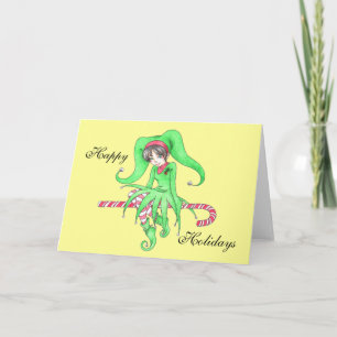 Festiva Tarjeta de felicitación del duende del bastón de