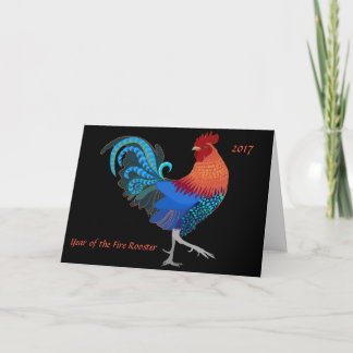 Festiva Tarjeta de felicitación del gallo del fuego para