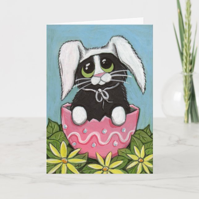 Festiva Tarjeta de felicitación del gatito de Pascua (Anverso)