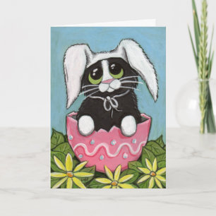 Festiva Tarjeta de felicitación del gatito de Pascua
