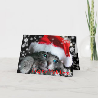 Festiva Tarjeta de felicitación del gatito de Santa