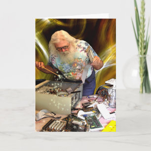 FESTIVA TARJETA DE FELICITACIÓN DEL MAGO DE ORDENADOR