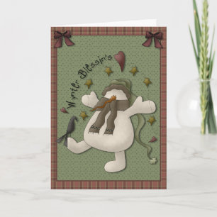 Festiva Tarjeta de felicitación del muñeco de nieve de
