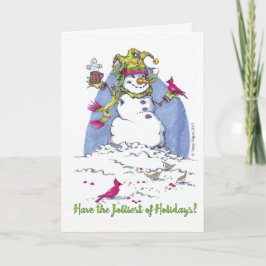 Festiva Tarjeta de felicitación del muñeco de nieve del