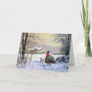 Festiva Tarjeta de felicitación del navidad, niño y perro