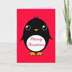 Festiva tarjeta de felicitación del pingüino: Feliz