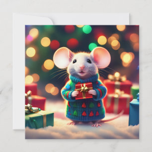 Festiva Tarjeta de felicitación del ratón navideño