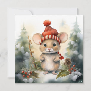 Festiva Tarjeta de felicitación del ratón navideño