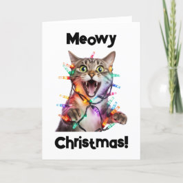 Festiva Tarjeta de felicitación doblada para gato de Meowy