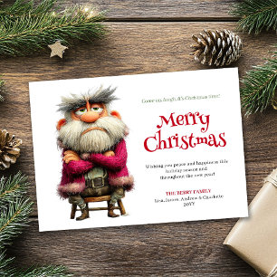 Festiva Tarjeta de felicitación editable de Papá Noel gruñ