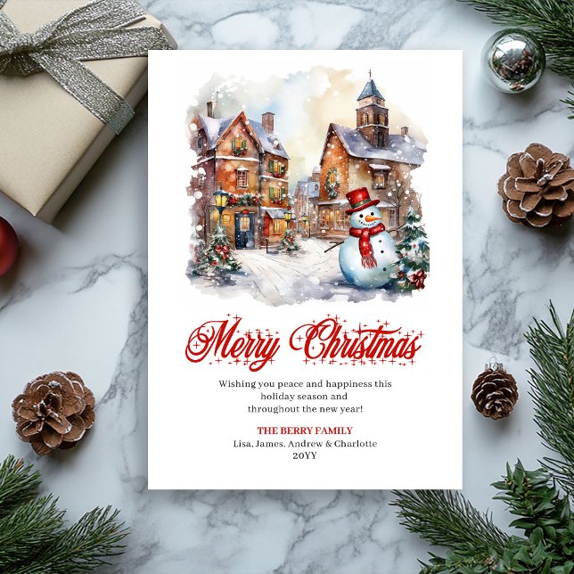 Festiva Tarjeta de felicitación editable escena invernal c (Whimsical winter scene editable greeting card

)