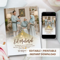 Tarjeta de felicitación elegante de Eid Mubarak co