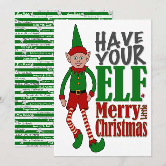 Festiva Tarjeta de felicitación Elf Boy para navidades (Anverso / Reverso)