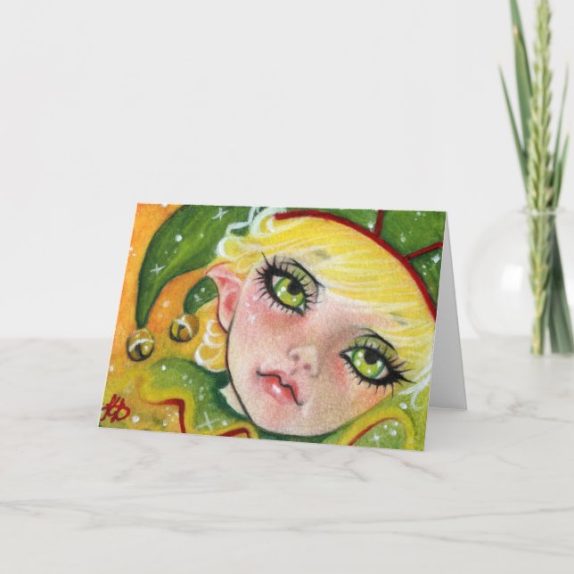 Festiva Tarjeta de felicitación Elf para navidades (Anverso)