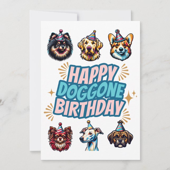 Festiva Tarjeta de felicitación feliz de cumpleaños Doggon (Anverso)