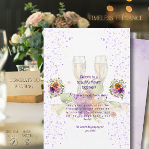 Festiva Tarjeta de Felicitación Floral de Boda con Champán