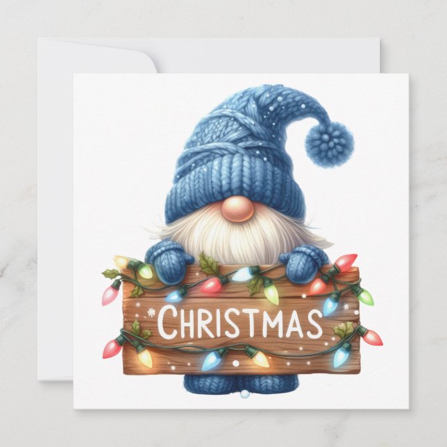 Festiva Tarjeta de felicitación Gnome para navidades (Anverso)