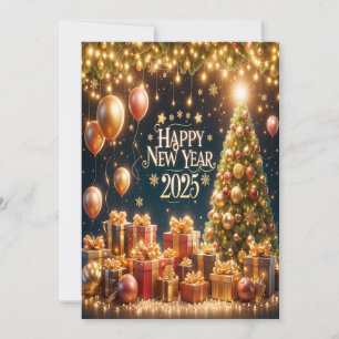 Festiva Tarjeta de felicitación Golden Glow New Year 2025