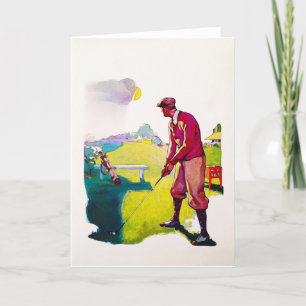 Festiva Tarjeta de felicitación Golfer Watercolor Vintage 