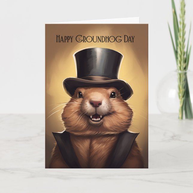 Festiva Tarjeta de felicitación Groundhog Day con conexión (Anverso)