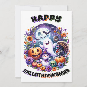 Festiva Tarjeta de felicitación Happy HalloThanksMas 5x7