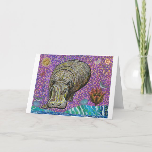 Festiva Tarjeta de felicitación Hippotamus (Anverso)