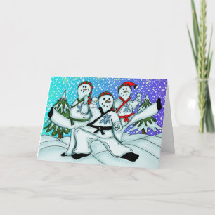 Festiva Tarjeta de felicitación Karate Snowmen
