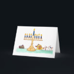 Festiva Tarjeta de felicitación Menorah<br><div class="desc">Una tarjeta con Lupin hipnotizada por la menorah</div>