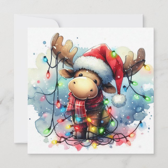 Festiva Tarjeta de felicitación Moose para navidades (Anverso)