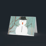 Festiva Tarjeta de felicitación Mr. Winter Snowman<br><div class="desc">¡Que nieve! ¡Que nieve! ¡Que nieve! Al Sr. Snowman con sombrero de punta y nariz de zanahoria le encanta la nieve. fondo azul bonito y siluetas de árboles marrones. Bonita imagen de invierno. Personalice agregando texto. Mr Winter Snowman,  imagen vectorial extendida licencia de Fotolia.com - © grgroup - Fotolia.com.</div>