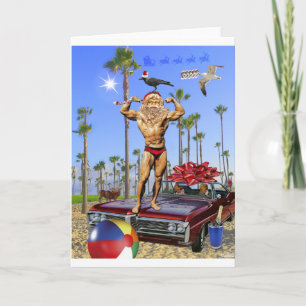 Festiva Tarjeta de felicitación Muscle Santa