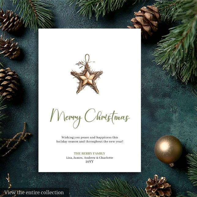 Festiva Tarjeta de Felicitación Navideña Botánica Bohemia  (Cozy Boho Botanical Minimalist Holiday Greeting)