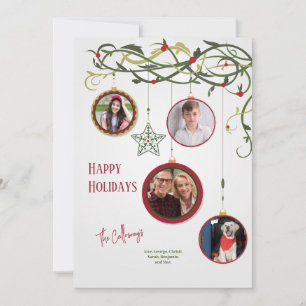 Festiva Tarjeta de Felicitación Navideña con Foto de Cuatr