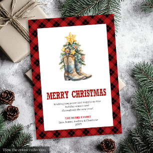 Festiva Tarjeta de Felicitación Navideña de Cuadro Rojo Oc