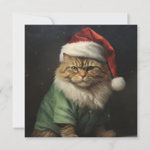 Festiva tarjeta de felicitación navideña de gato de Navida