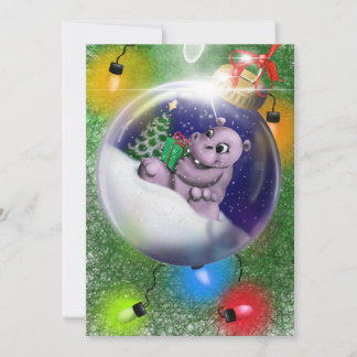 Festiva Tarjeta de felicitación navideña de hipopótamo