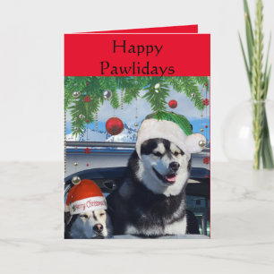 Festiva Tarjeta de Felicitación Navideña de Huskies Adorab