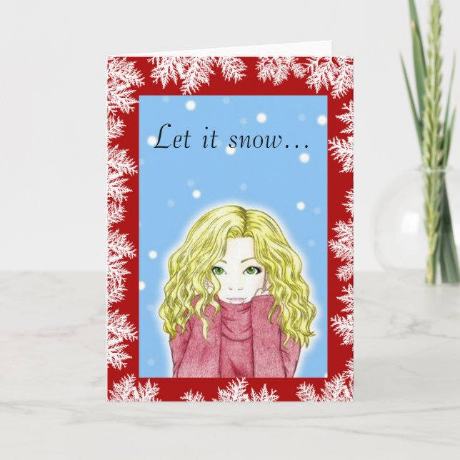 Festiva Tarjeta de Felicitación Navideña de la Niña de Nie (Anverso)