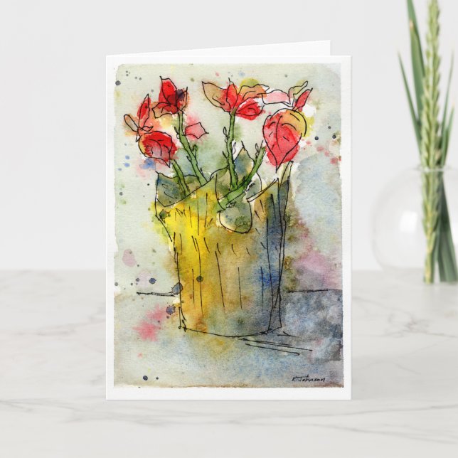 Festiva Tarjeta de Felicitación Navideña de Poinsettia (Anverso)