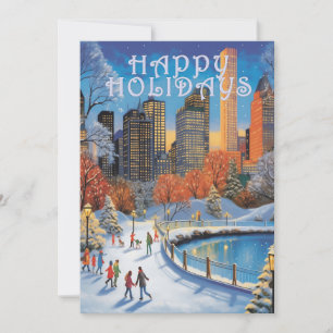 Festiva Tarjeta de Felicitación Navideña Pista de Patinaje