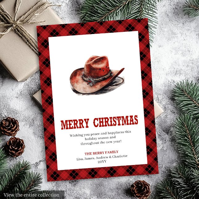 Festiva Tarjeta de felicitación occidental rústica con tar (Western greeting card rustic buffalo tartan

)