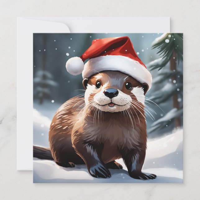 Festiva Tarjeta de felicitación Otter para navidades (Anverso)