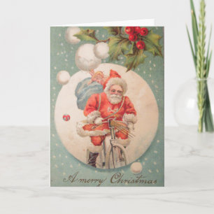Festiva Tarjeta de felicitación para bicicleta de Santa so