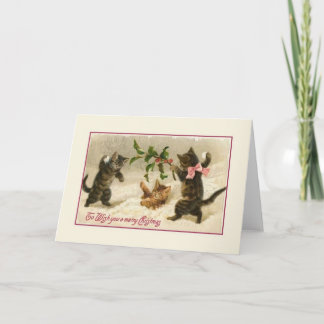 Festiva Tarjeta de felicitación para gatos de Navidades de
