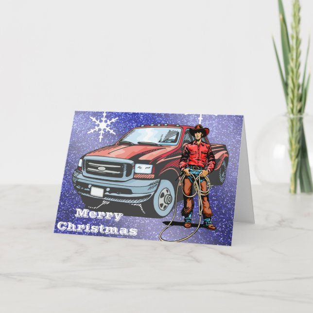 Festiva Tarjeta de felicitación para Navidades de Cowboy o (Anverso)