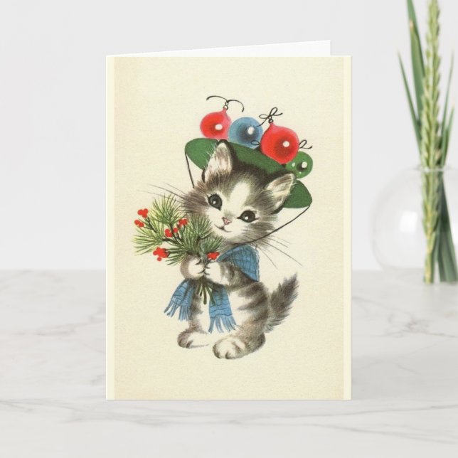 Festiva Tarjeta de felicitación para Navidades de gatitos  (Anverso)