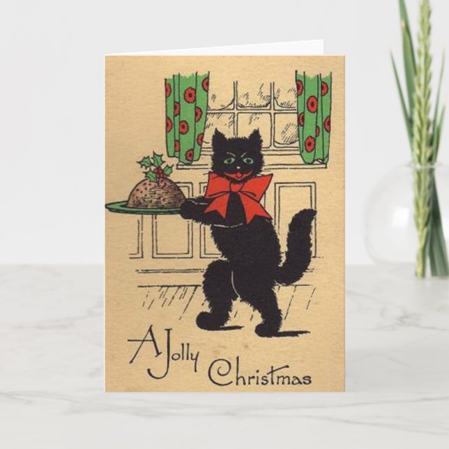 Festiva Tarjeta de felicitación para Navidades de gato neg (Anverso)