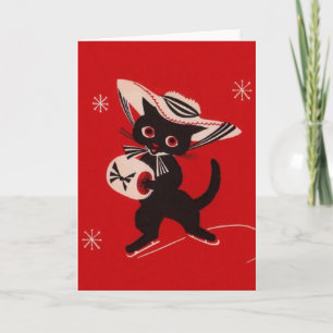 Festiva Tarjeta de felicitación para patinador de gato neg